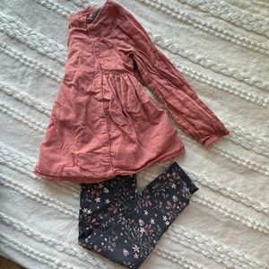 Pink long sleeve top and flower design leggings.